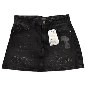 Piombo Black Distressed Denim Mini Skirt Women's S High Rise Grunge Y2K